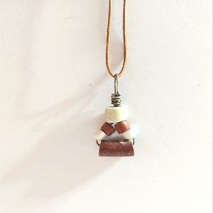 Pendant Necklace Vintage Bead Jewelry Handmade Rust White